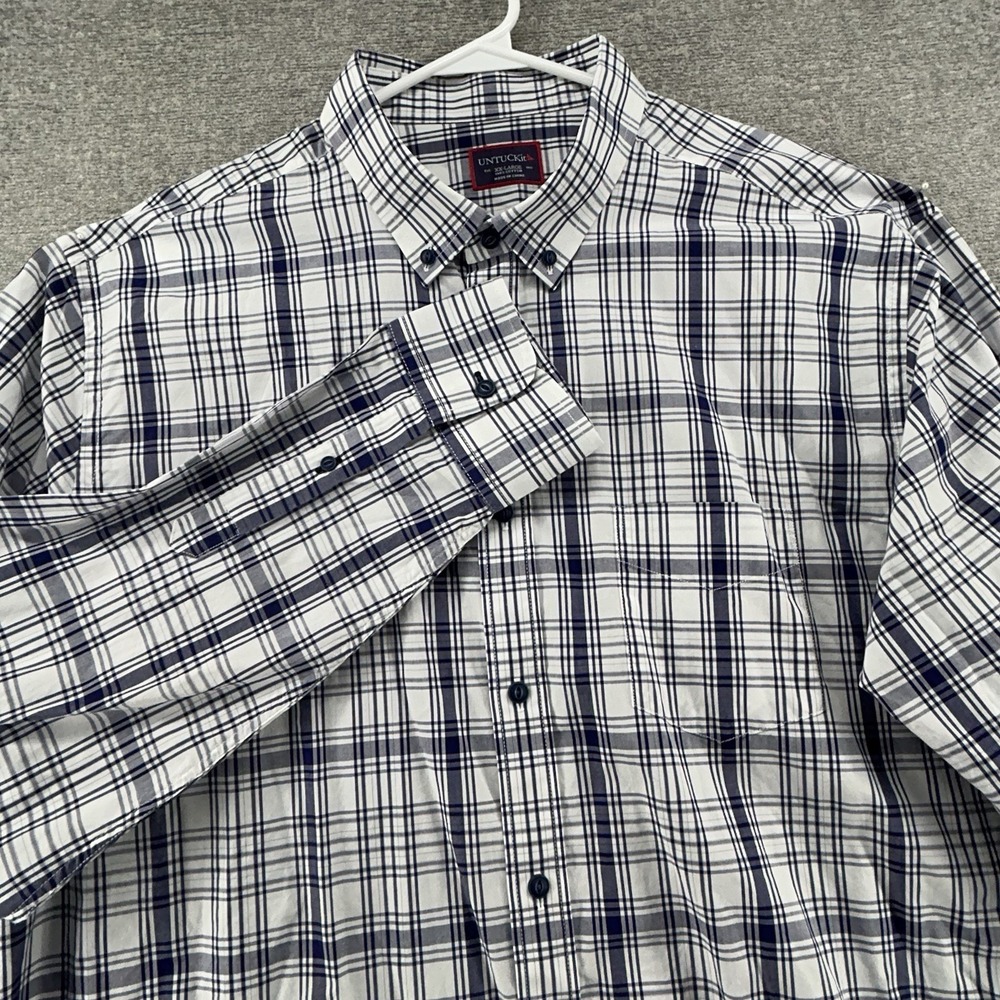 UNTUCKit Long Sleeve Shirt Men Size XXL White Blue Plaid Casual Button Up